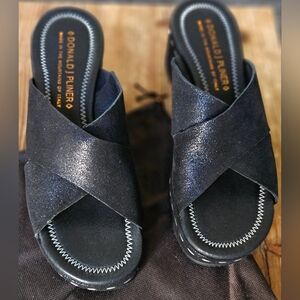 Donald J. Pliner Shimmery Black Crossband Slide Sandals